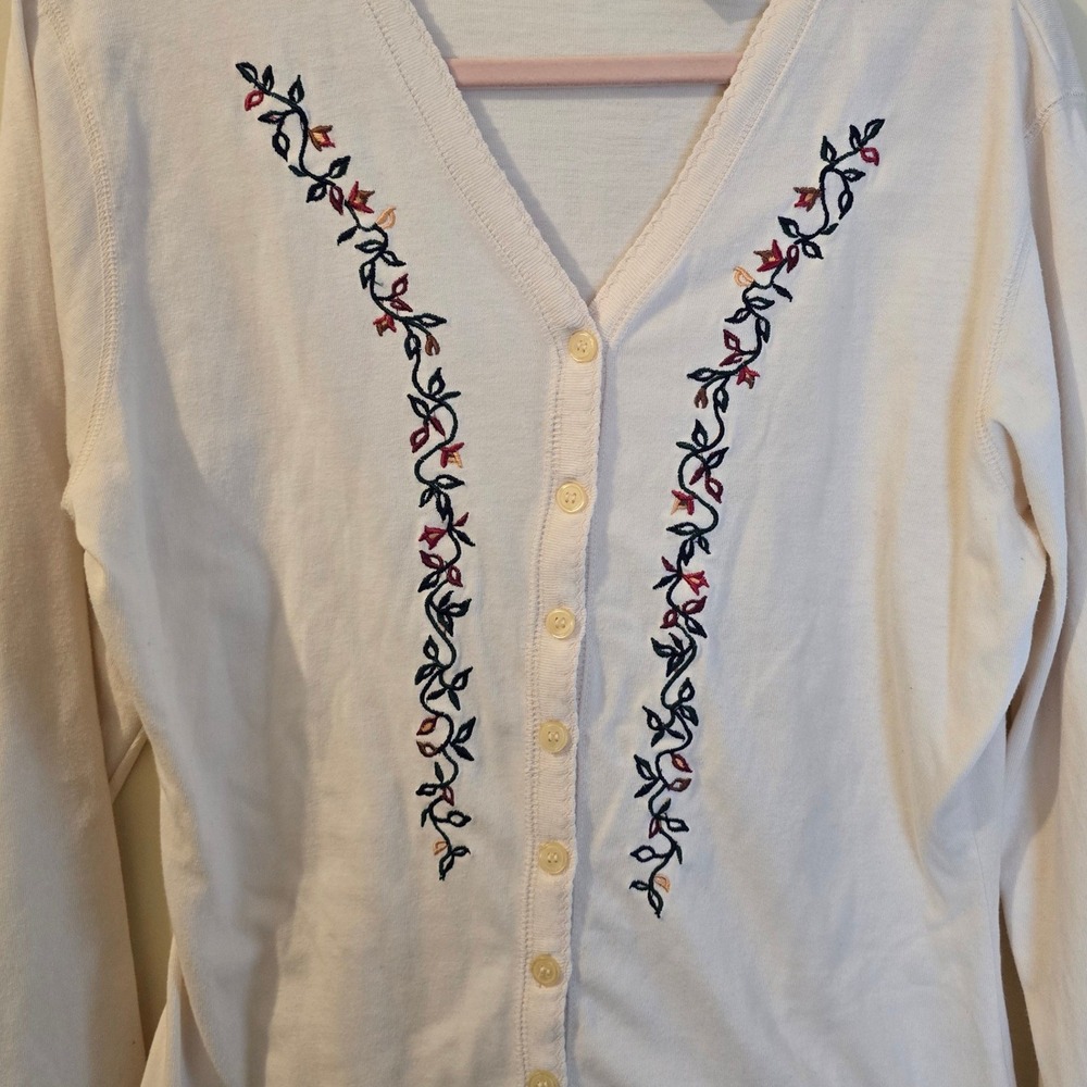 White Stag Womens Cream Floral Embroidered Button Front Cardigan Sweater Medium - Picture 5 of 5